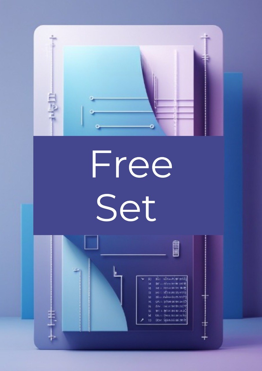 A stylized digital cover or poster with the words 'Free Set' in large white text across a purple band, surrounded by abstract geometric panels in light blue, lavender, and dark purple.