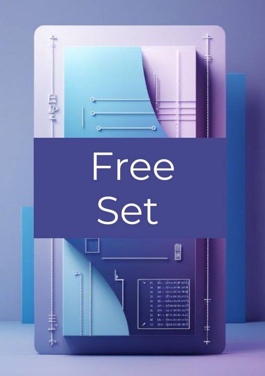 A stylized digital cover or poster with the words 'Free Set' in large white text across a purple band, surrounded by abstract geometric panels in light blue, lavender, and dark purple.