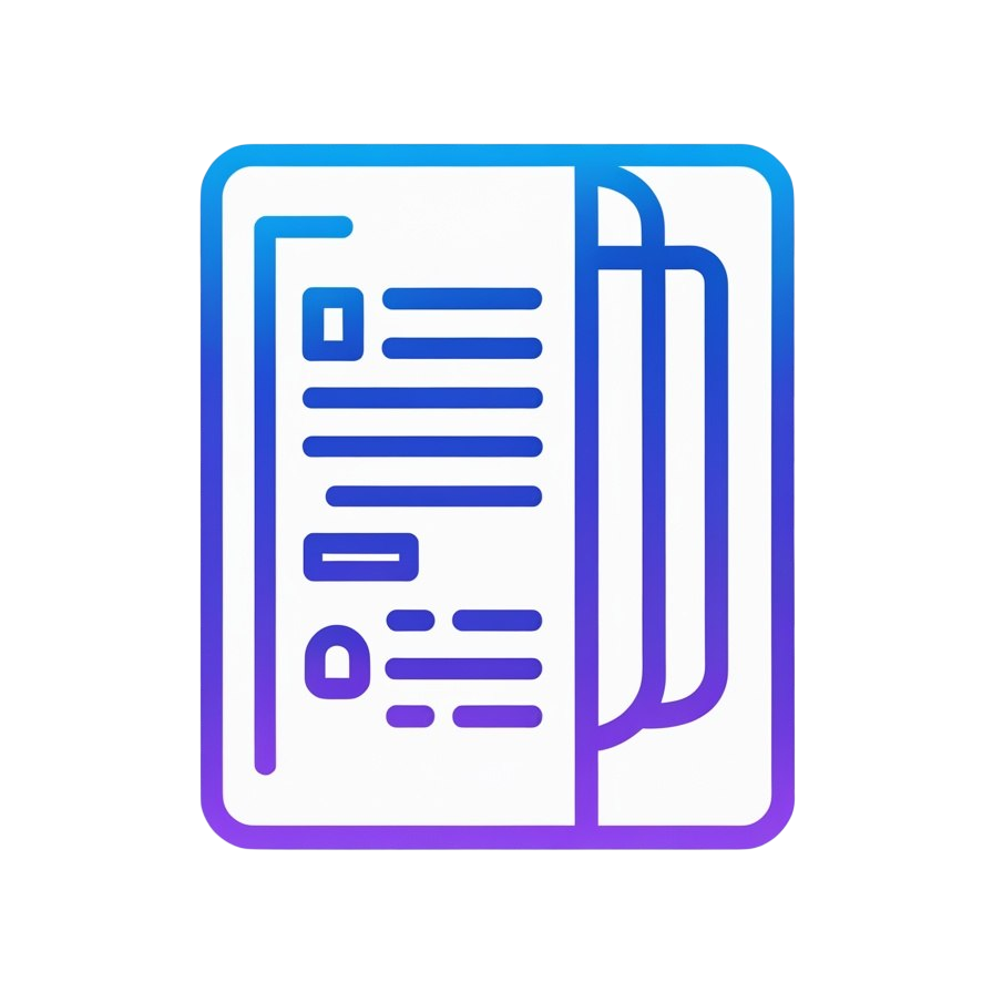 A minimalist vector icon of a document or folder with a blue-to-purple gradient outline on a solid white background.
