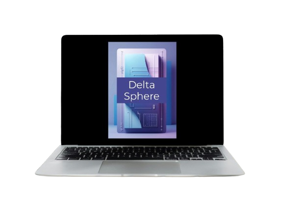A black laptop device shown at an angle on a plain white background, with its screen on displaying a blue and purple interface.